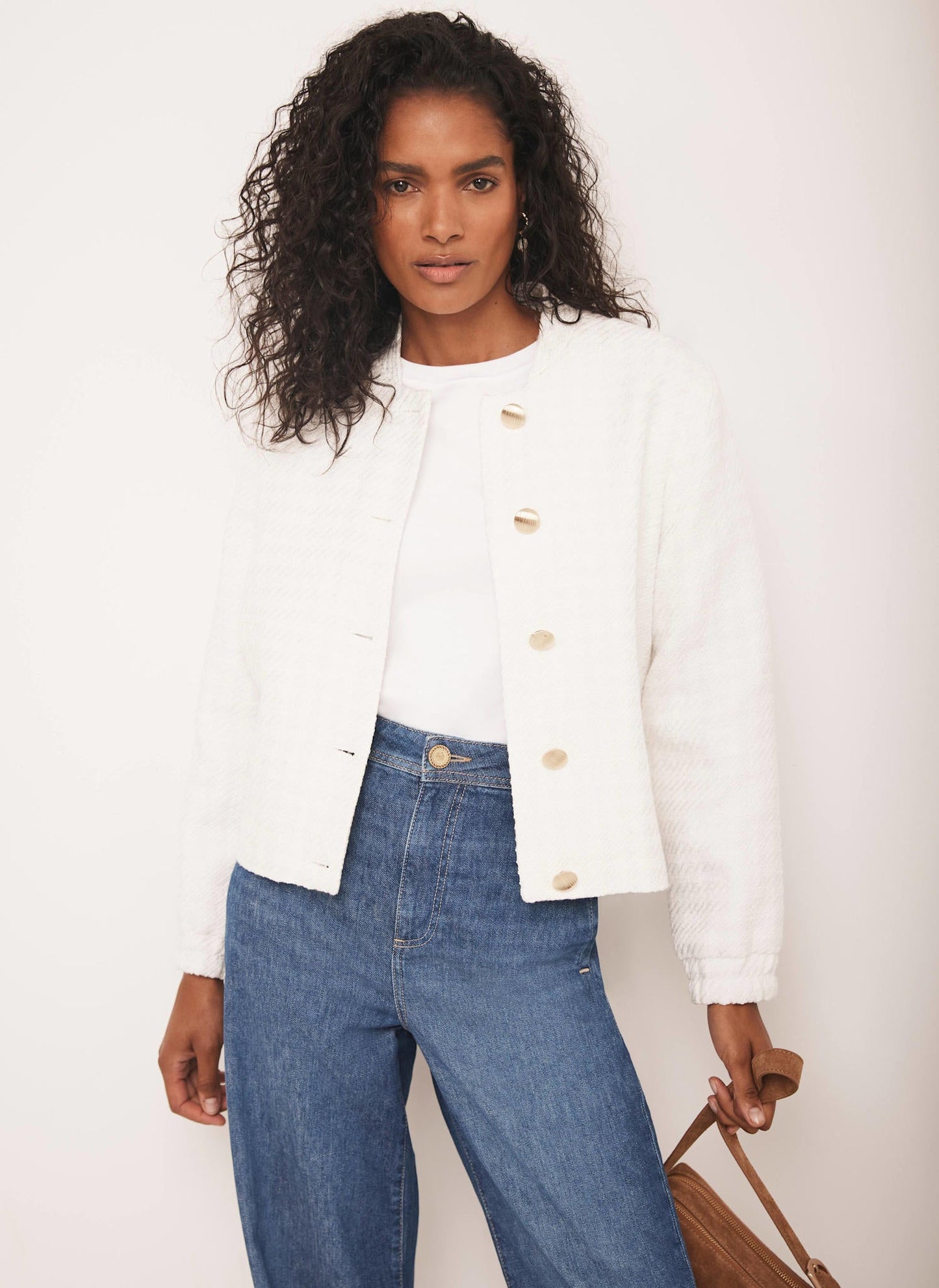 Cream Boucle Bomber Jacket