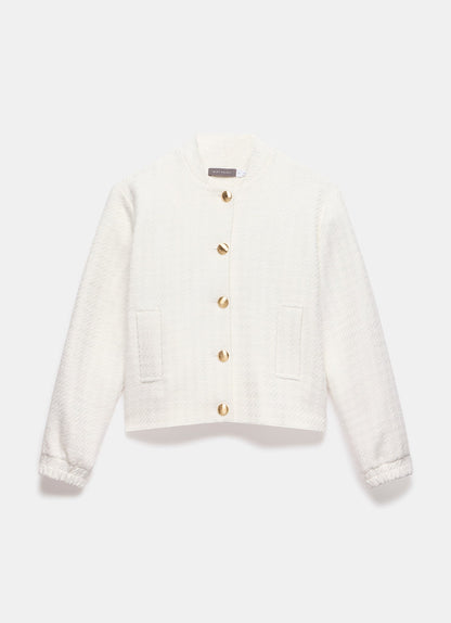 Cream Boucle Bomber Jacket