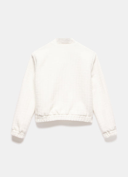Cream Boucle Bomber Jacket