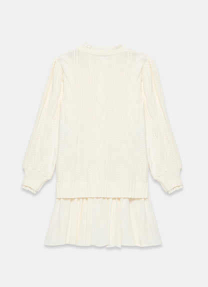 White Cable Knit Gathered Hem Mini Dress