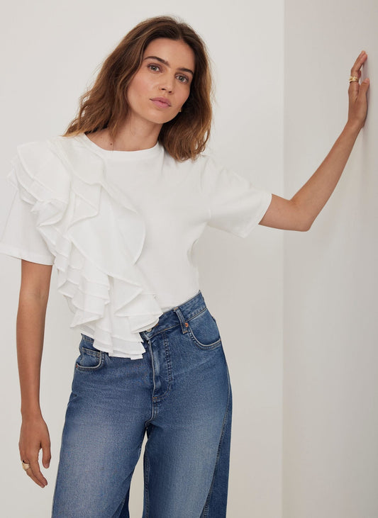 White Cotton Frill T-Shirt