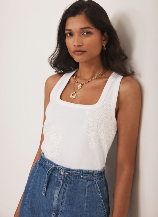 White Cotton Blend Crochet Vest Top