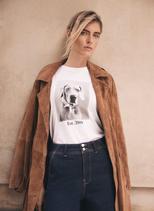 Luna Dog White Graphic Cotton T-Shirt