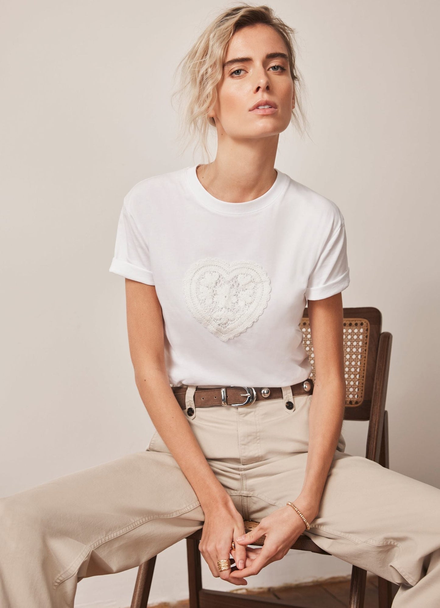 White Crochet Heart T-Shirt