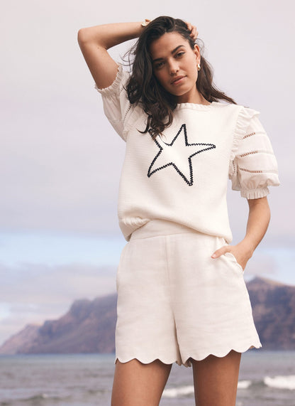 White Knit Star Top