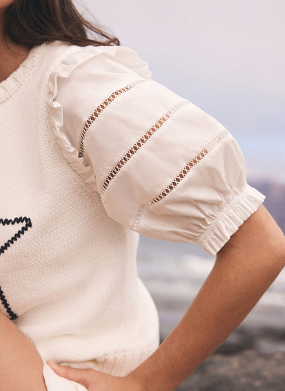 White Knit Star Top