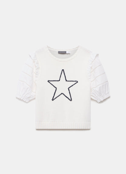 White Knit Star Top