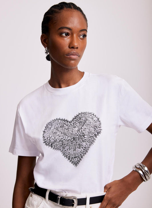 White Lace Heart Graphic T-Shirt