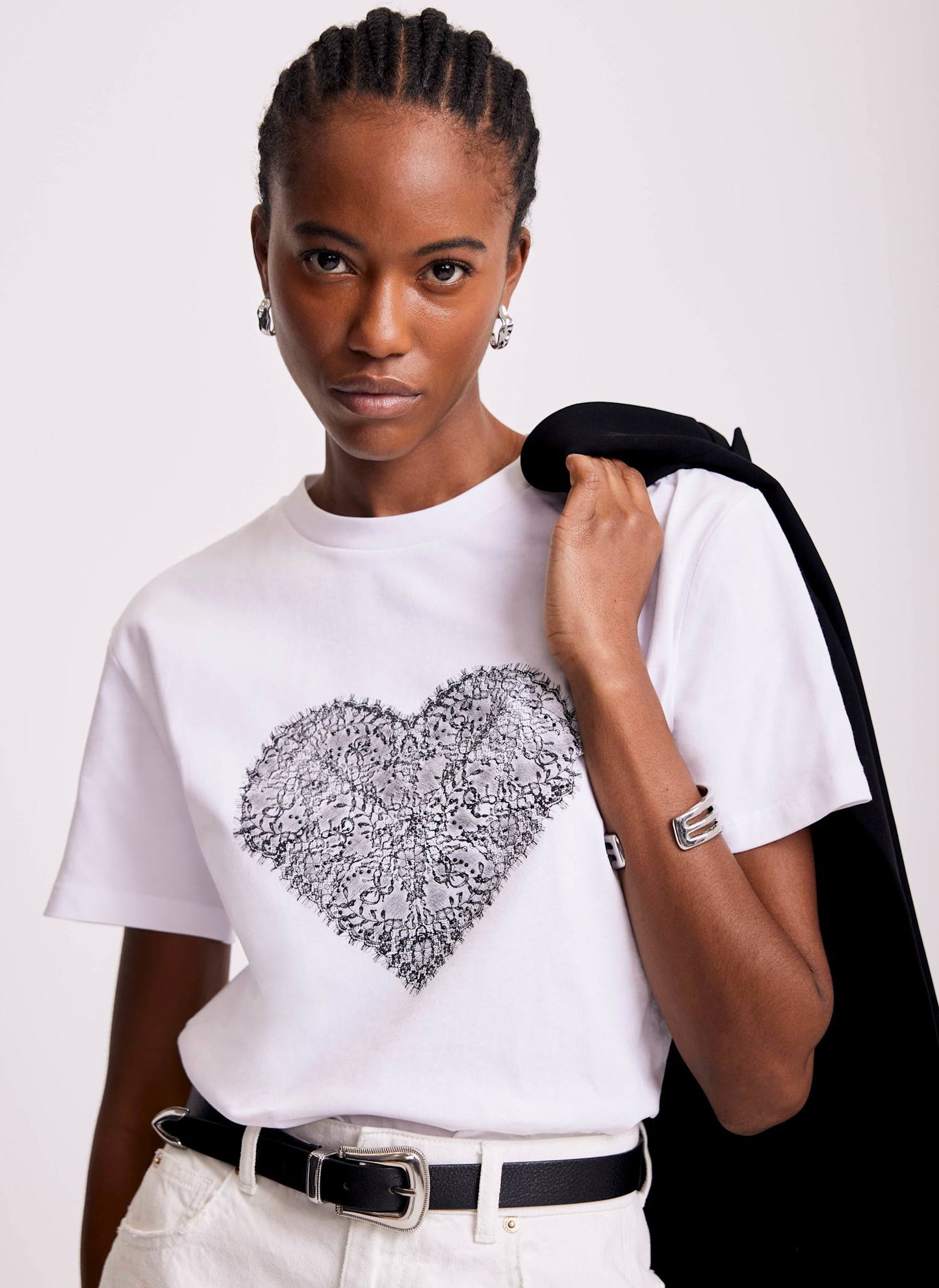 White Lace Heart Graphic T-Shirt