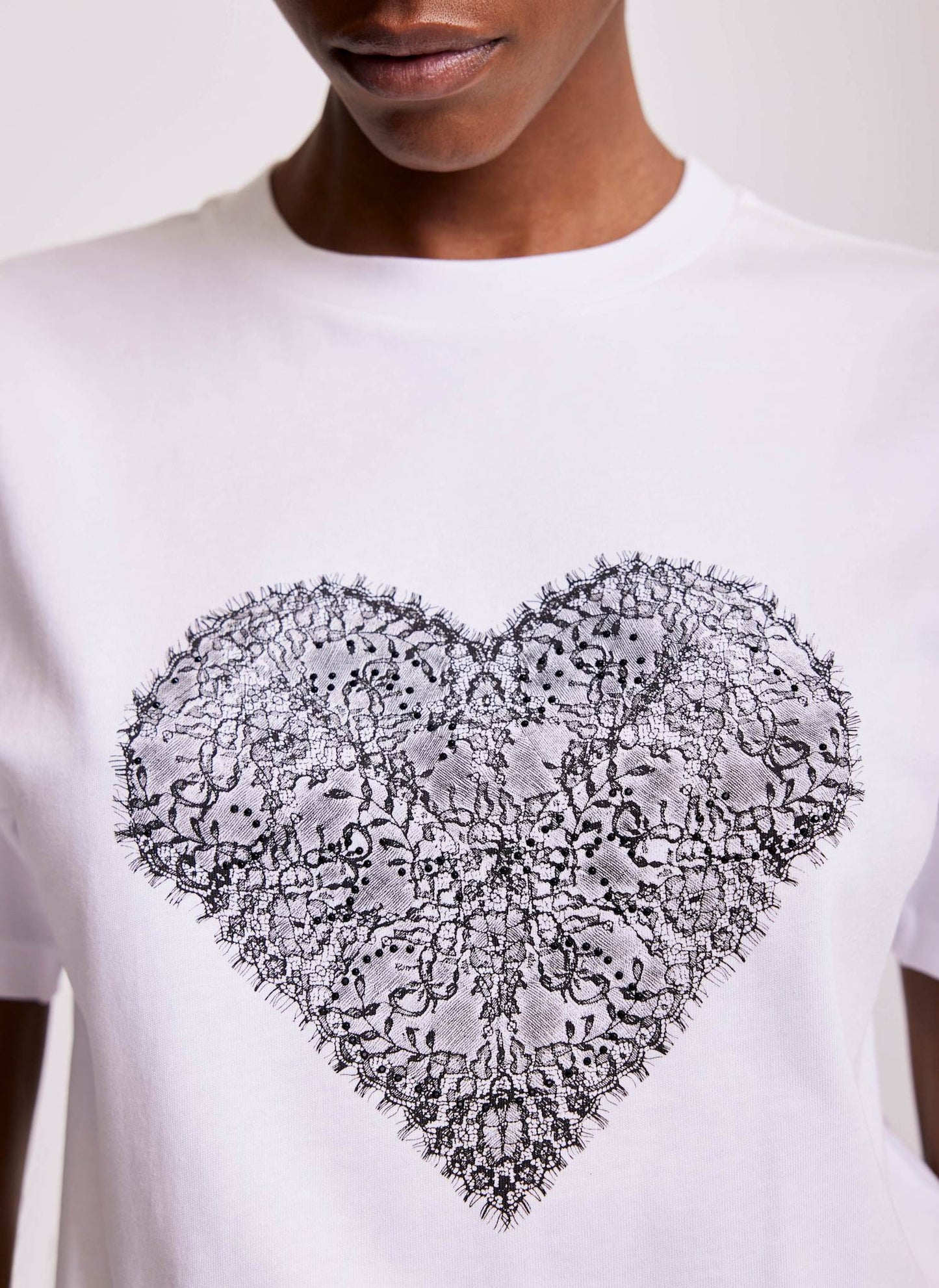White Lace Heart Graphic T-Shirt