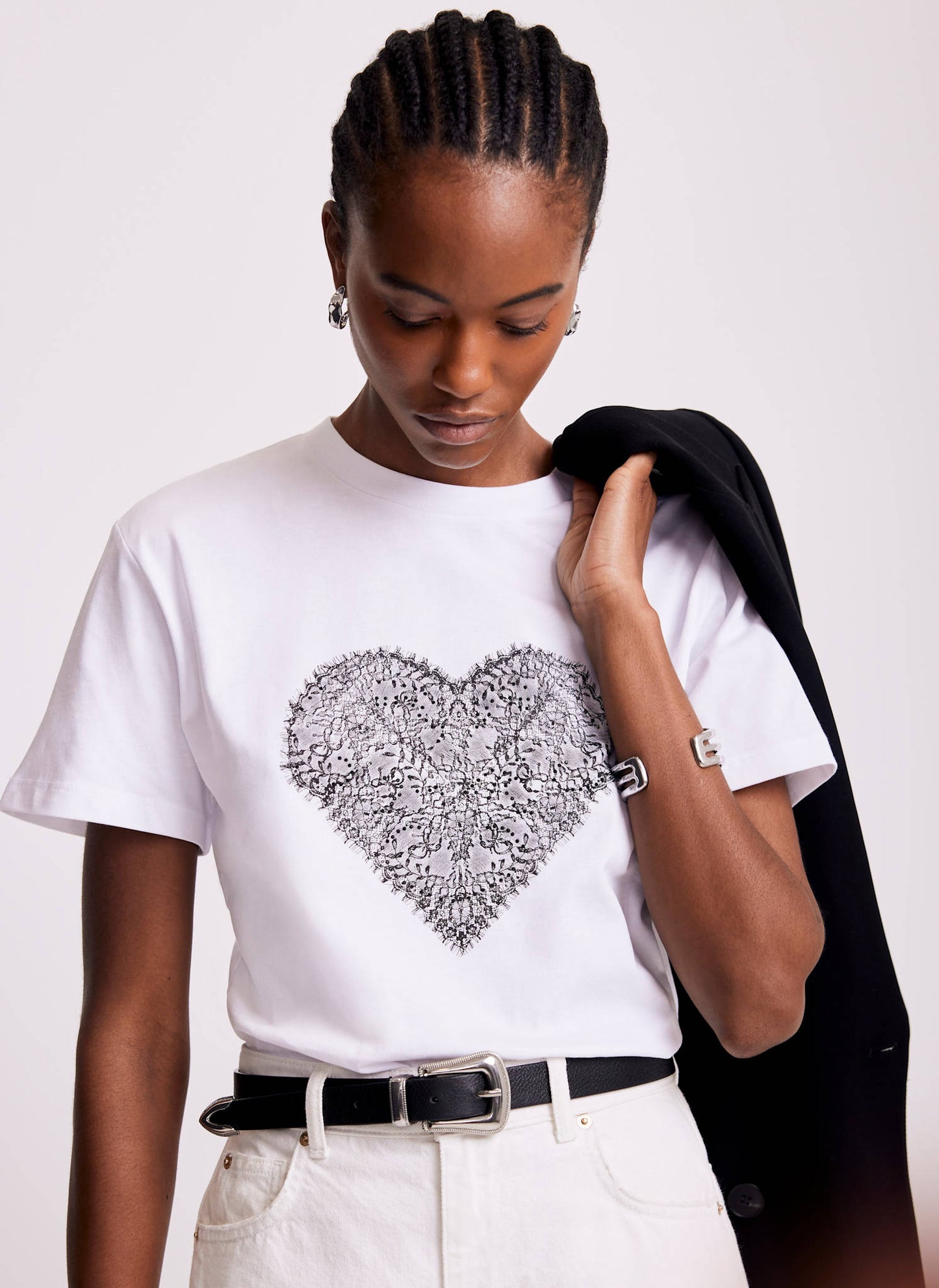 White Lace Heart Graphic T-Shirt
