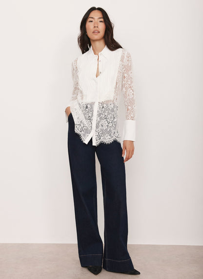 White Lace Pintuck Shirt