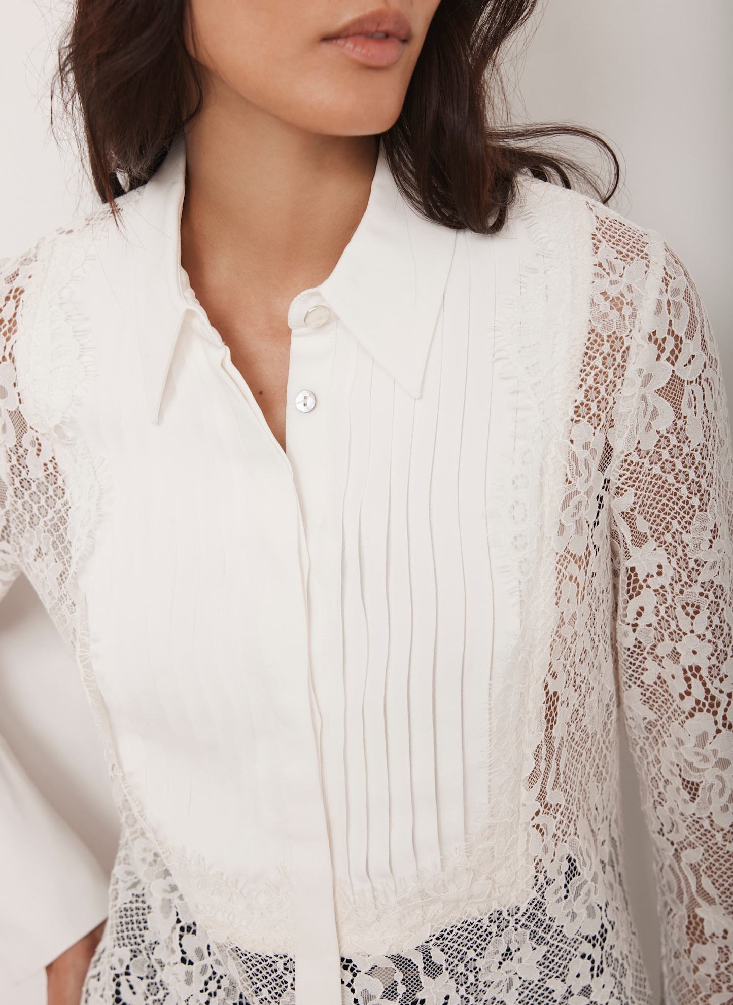 White Lace Pintuck Shirt