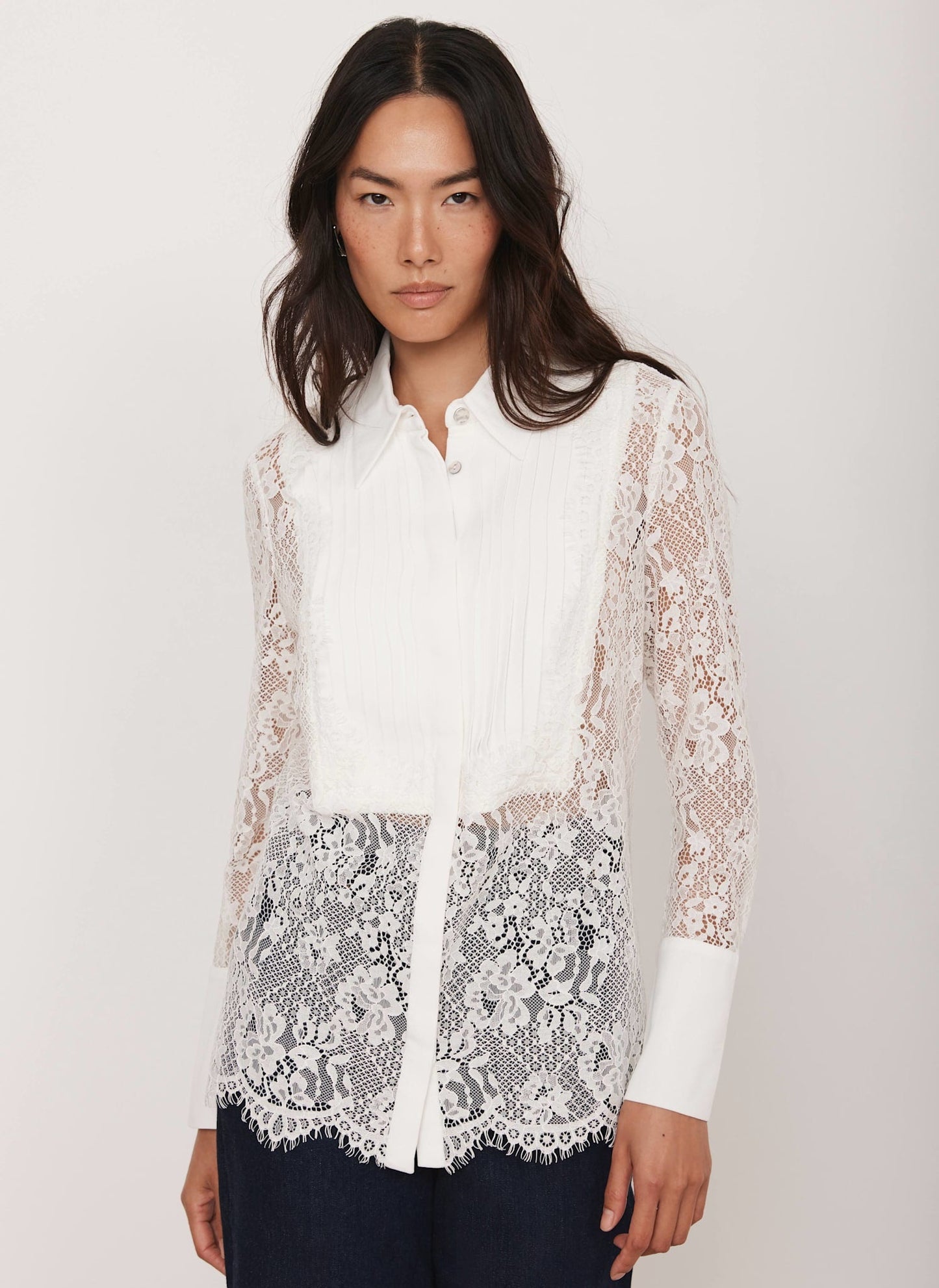 White Lace Pintuck Shirt