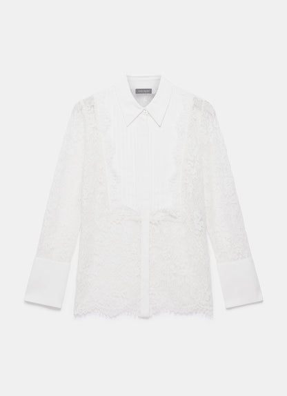 White Lace Pintuck Shirt