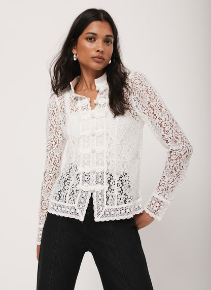 White Lace Scallop Trim Top