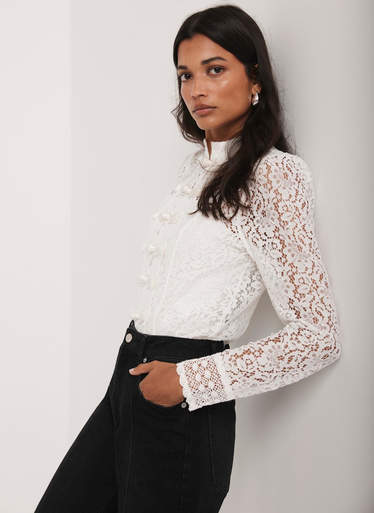 White Lace Scallop Trim Top