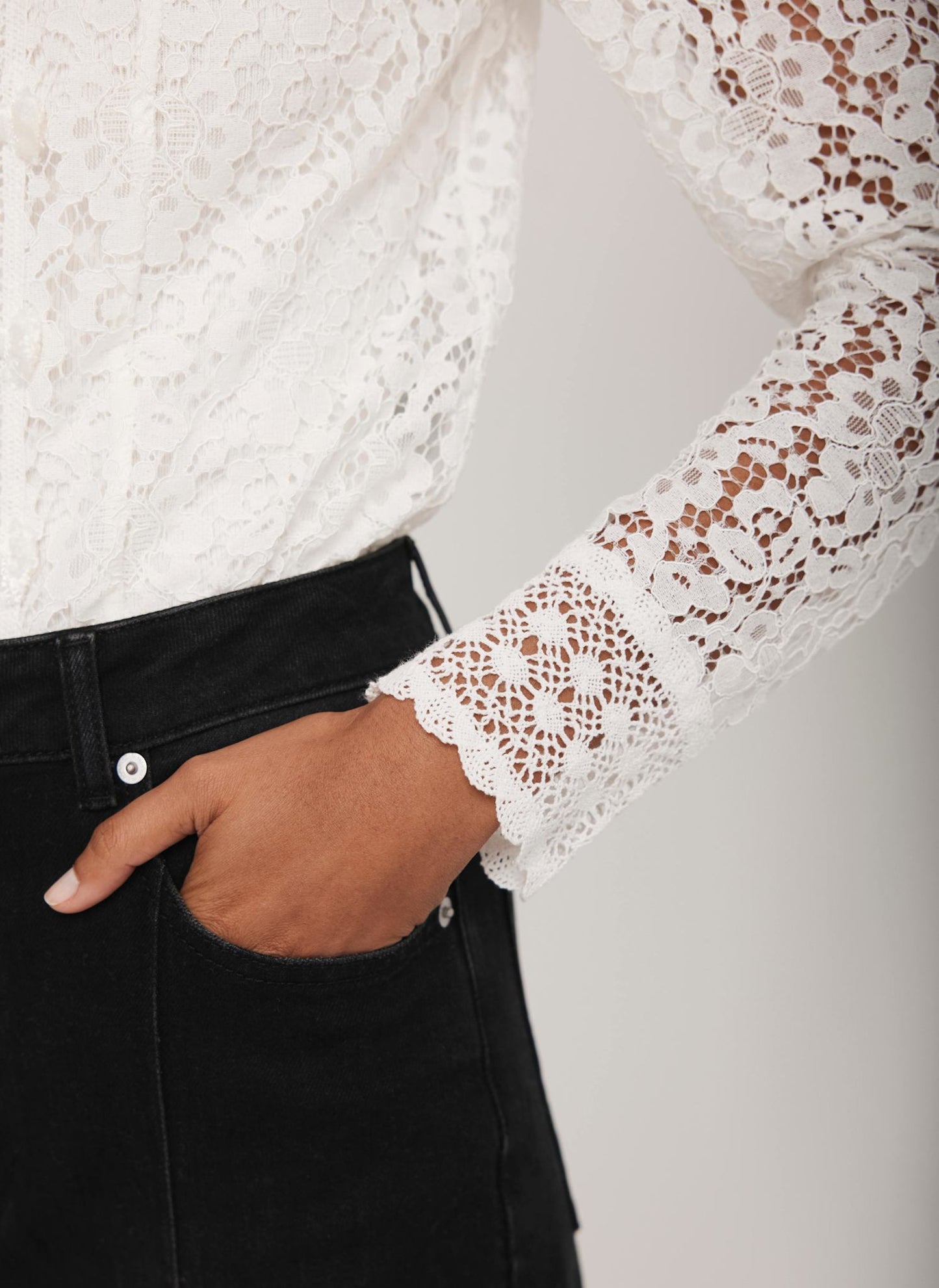 White Lace Scallop Trim Top