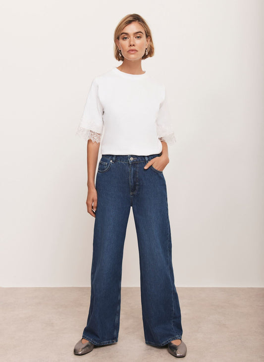 White Cotton Lace Trim T-Shirt