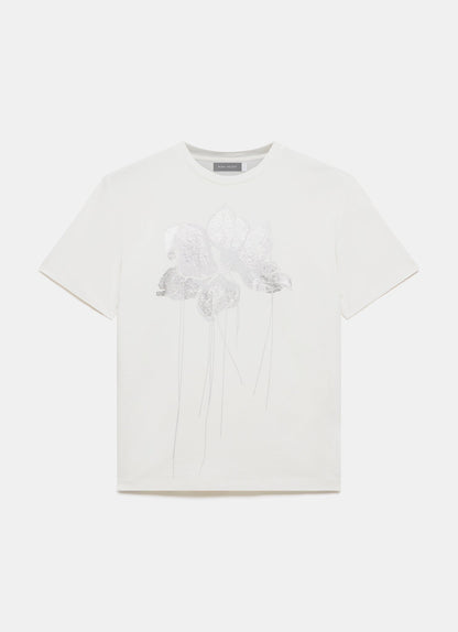 White Metallic Flower Graphic T-Shirt