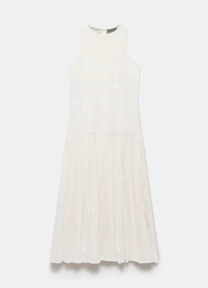 Cream Pleated Knit Maxi Dress