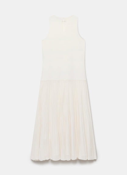 Cream Pleated Knit Maxi Dress