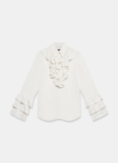 White Ruffle Detail Shirt