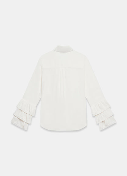 White Ruffle Detail Shirt