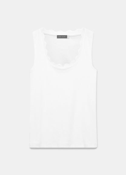 White Scallop Trim Vest Top