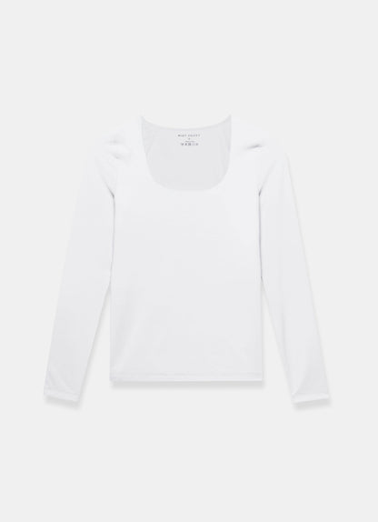 White Scoop Neck Long Sleeve Top