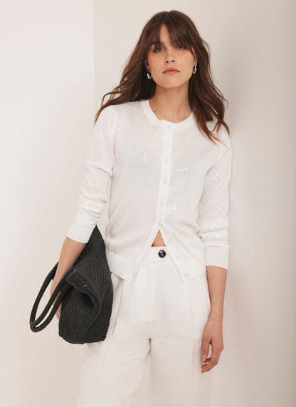 White Sequin Knit Cardigan