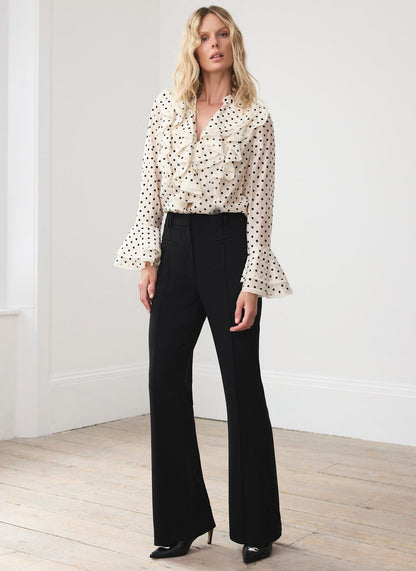 Neutral Polka Dot Ruffle Blouse