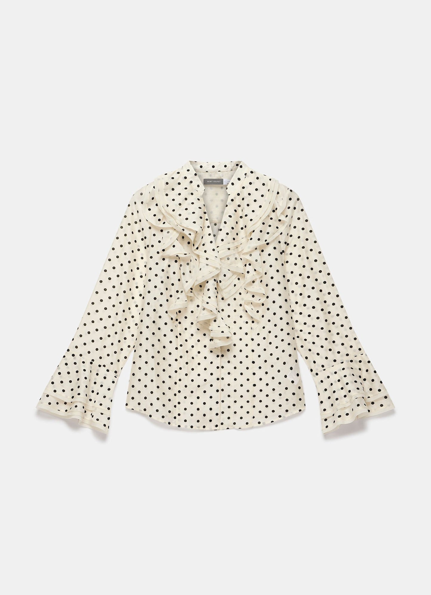 Neutral Polka Dot Ruffle Blouse