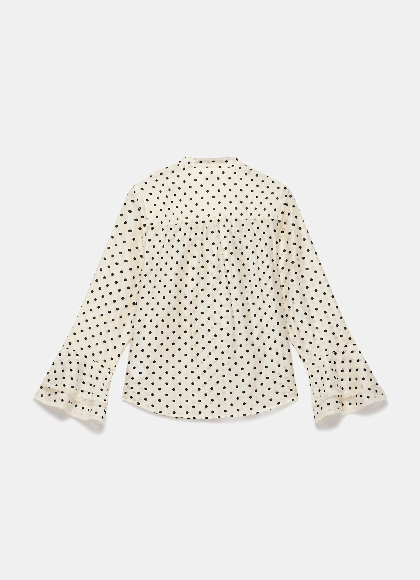 Neutral Polka Dot Ruffle Blouse
