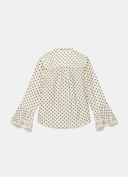 Neutral Polka Dot Ruffle Blouse