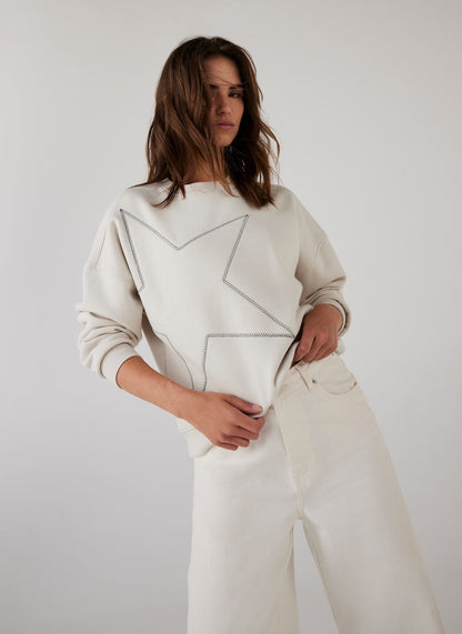 Cream Cotton Blend Star Sweatshirt