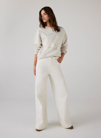 Cream Cotton Blend Star Sweatshirt