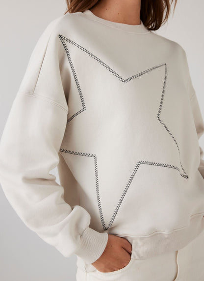 Cream Cotton Blend Star Sweatshirt