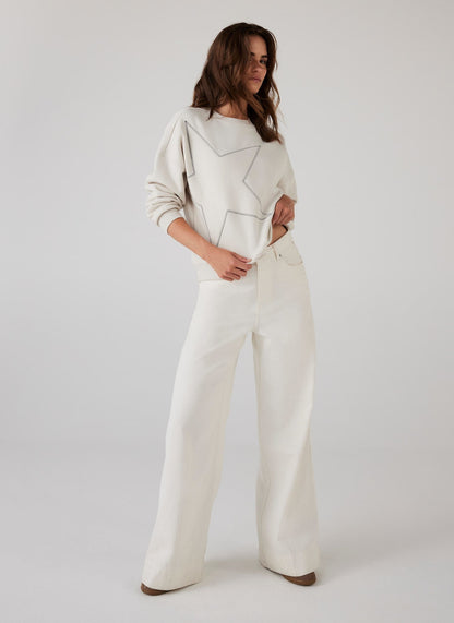 Cream Cotton Blend Star Sweatshirt