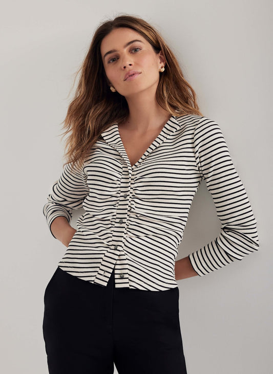Neutral Striped Ruched Top