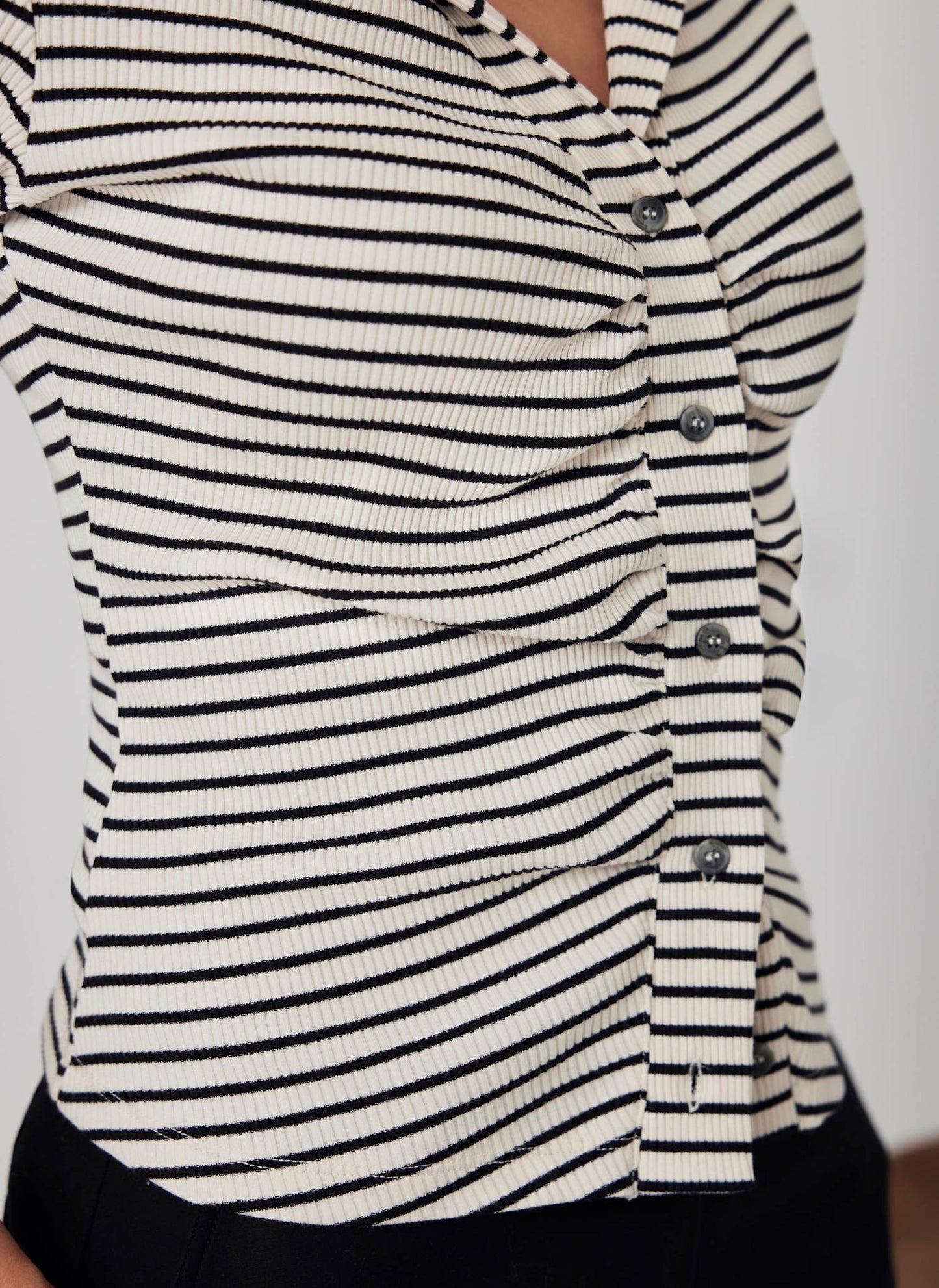 Neutral Striped Ruched Top