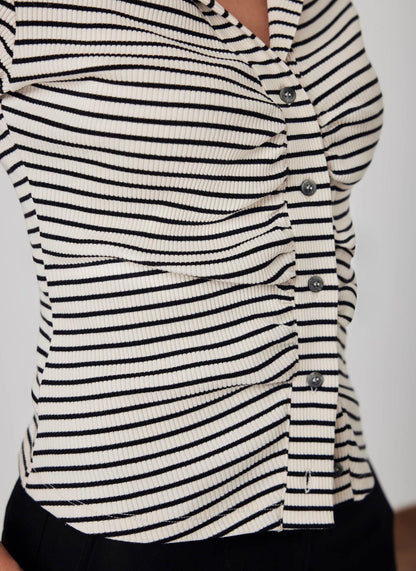 Neutral Striped Ruched Top