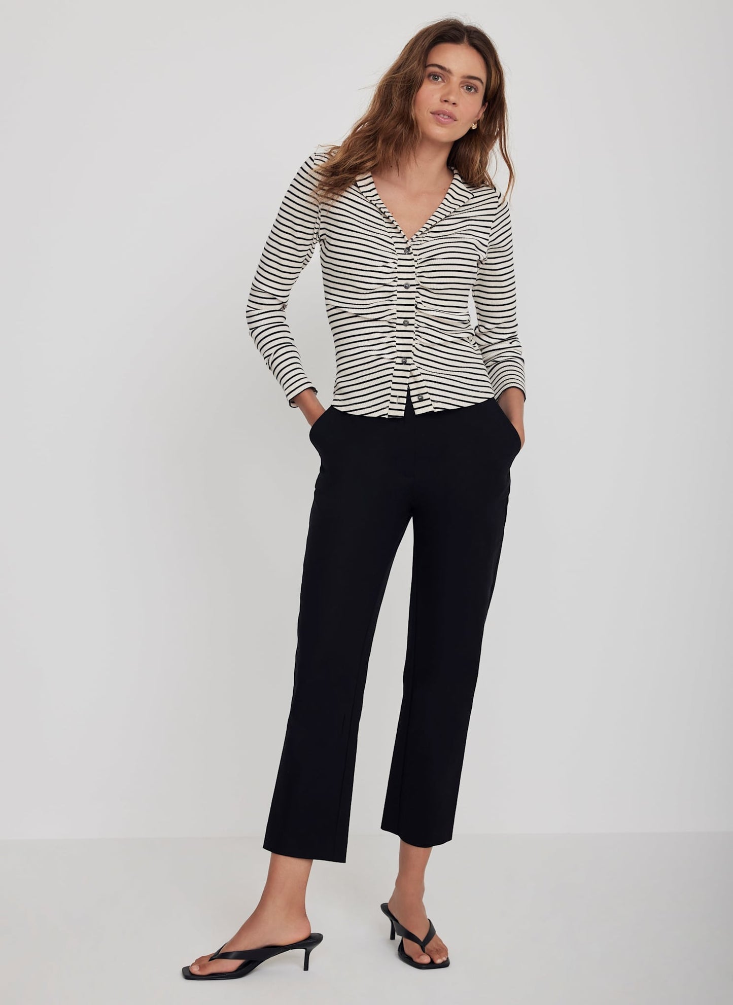 Neutral Striped Ruched Top