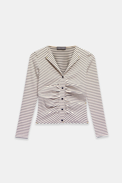 Neutral Striped Ruched Top