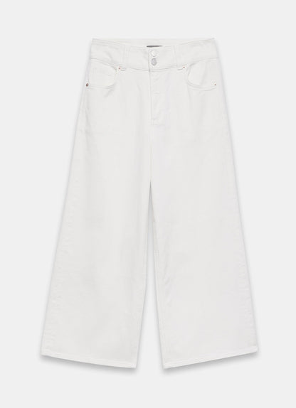 White Cropped Wide Jeans