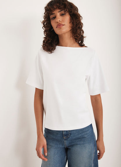 White Slash Neck T Shirt