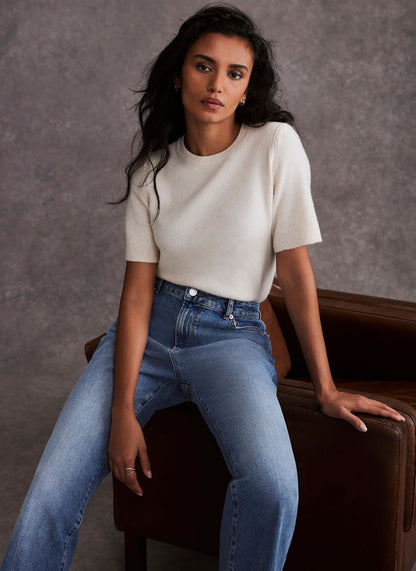 Cream Fitted Knit Tee