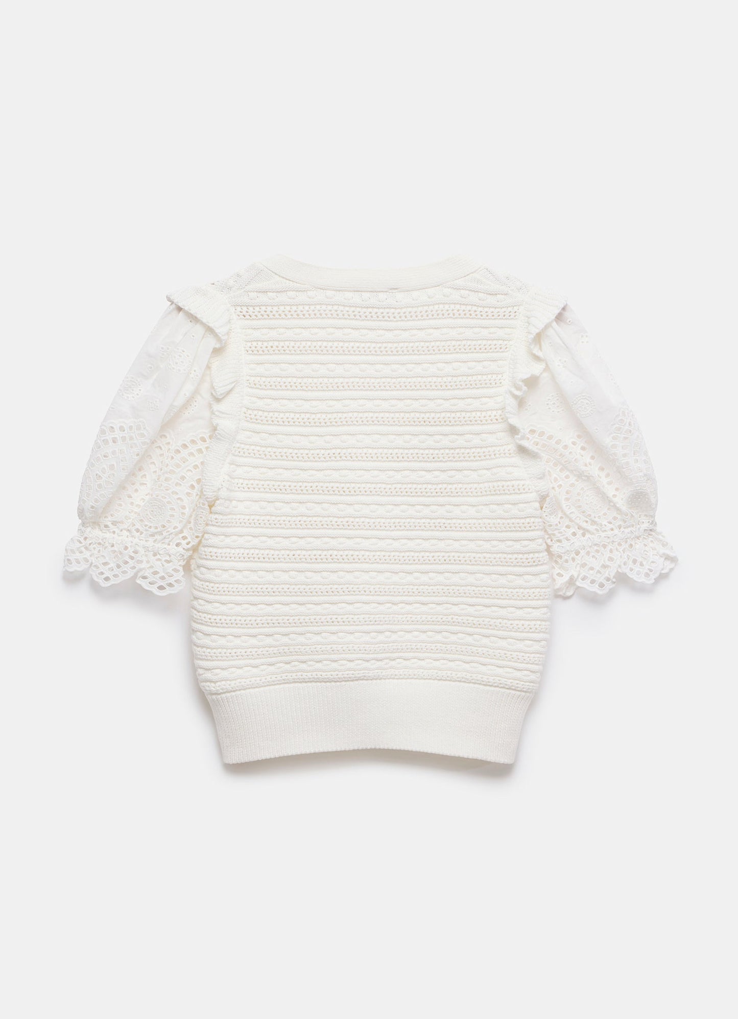 White Short Sleeve Broderie Cardigan