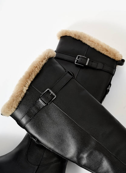 Kara Black Leather Faux Fur Boots