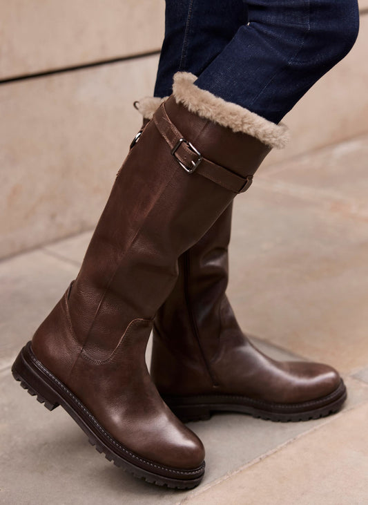 Kara Brown Leather Faux Fur Boots